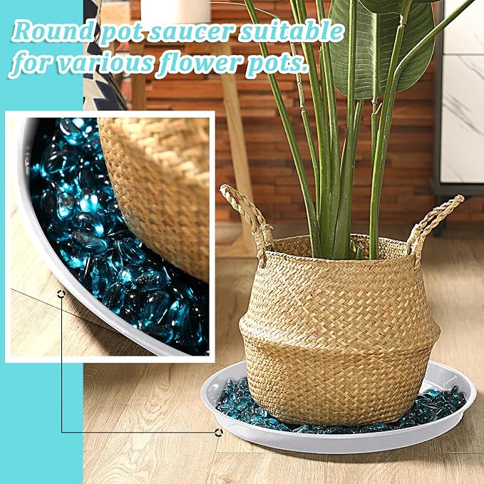 Eccliy 12 Pcs Plastic Plant Saucers Round Plant Tray Large Flower Pot Heavy Duty Planter Water Trays Thick Planter Drip Saucers for Indoors and Outdoors(18 Inch,White)