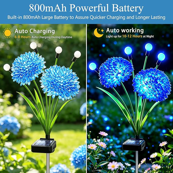 Solar Firefly Lights Outdoor Waterproof, 8 Pack Blue Solar Flowers Swaying Lights With Flowers, Flower Light Garden Decor for Outside Yard Patio Halloween Christmas, Gifts for Women Grandma