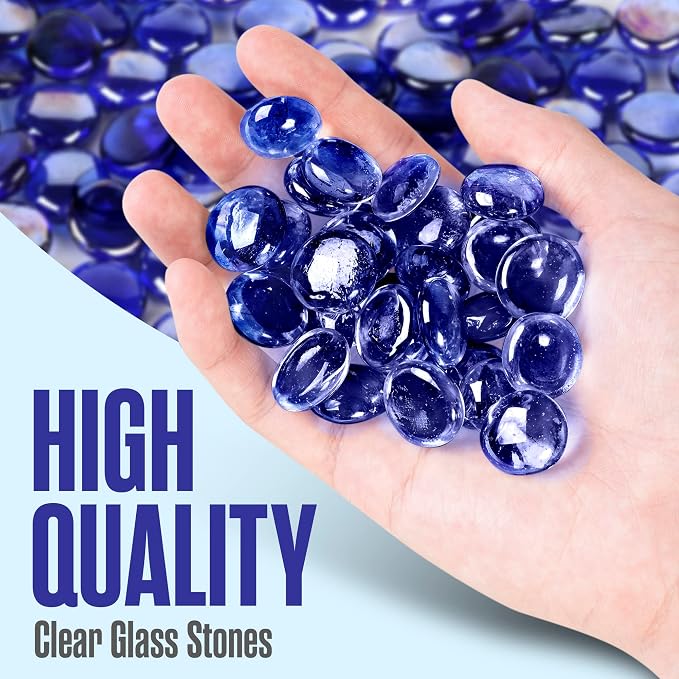 Houseables Glass Beads for Vases, Marbles for Vases, Glass Marbles, Filler, Blue Beads, Flat, Blue Gems, Crafts, Pebbles, Stones, Decorative Rocks, Plants, Florist, Floral, Fishbowl, 25 LBS, 2500PC