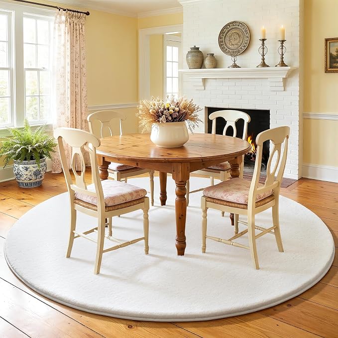 Amearea White Round Area Rugs 5ft Circle Rugs for Bedroom Living Room | Washable Fluffy Indoor Thickened Memory Foam Rug, Non Slip Minimalist Circular Carpet for Boys Girls Dorm Nursery Room Decor