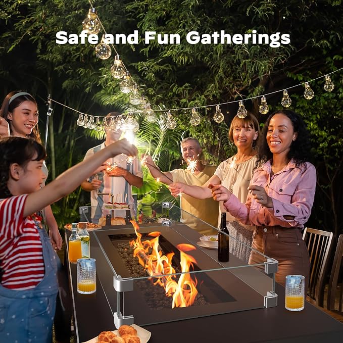 Ciays 42 Inch Gas Fire Pit Table, 60,000 BTU Propane Fire Pits for Outside with Glass Wind Guard, Steel Lid,Lava Rock, 2 in 1 Fire Pit Table Gatherings Parties on Patio Deck Garden, Ebony(2 Packages)