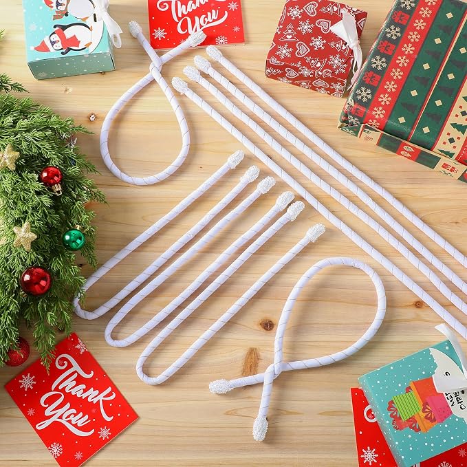 Zhengmy 16 Pcs 25 Inches Christmas Velvet Garland Ties Christmas Decorative Twist Ties for Banister Reusable and Flexible Twist for Xmas Home Decorations Holiday Craft Wrapping(White)