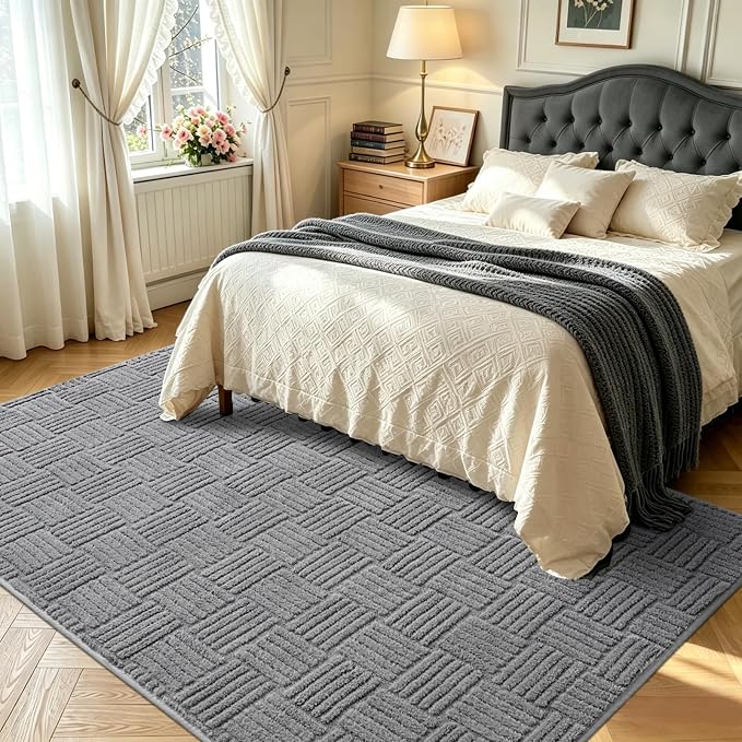 Grey Washable Shag Area Rug for Living Room, 6x9 Modern Geometric Non Slip Bedroom Rugs, Fluffy Soft Thick Carpet for Boys Kids Room, Dorm, Office, and Home Decor