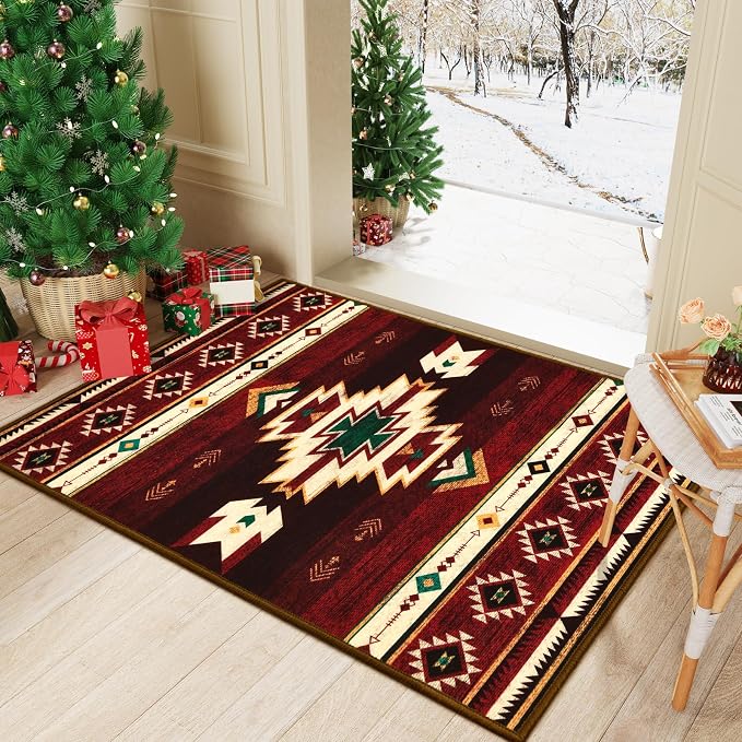 BENRON Western Entryway Rug 2x3, Small Area Rugs for Kitchen, Red | Southwest aztec Rug,Throw Rugs for Hallway Porch Front Door Washable