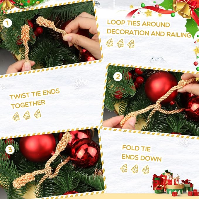 Zhengmy 100 Pcs 25 Inch Extra Long Christmas Garland Ties Christmas Decorative Twist Ties for Banister Reusable Flexible Twist for Holiday Xmas Home Decorations Craft Wrapping (Gold)