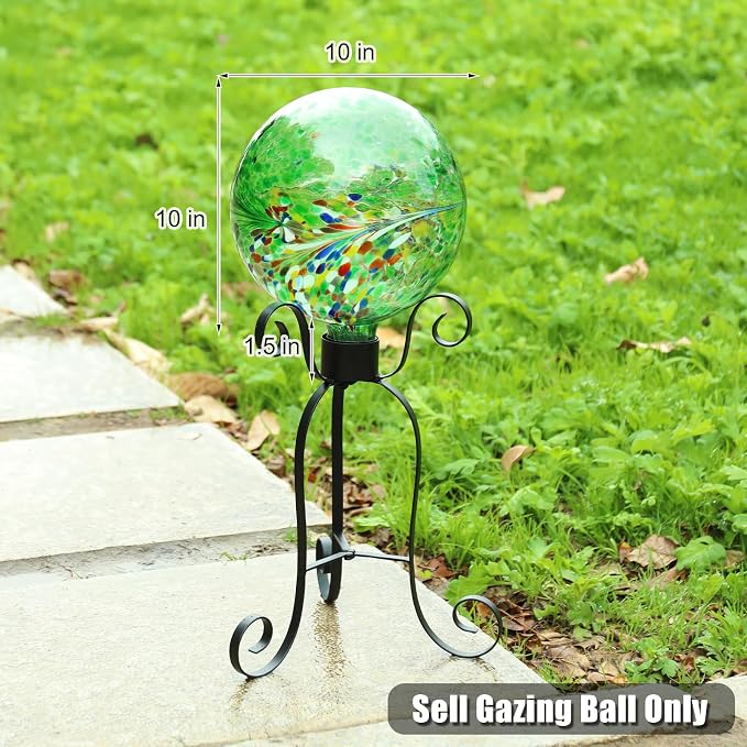 VCUTEKA Gazing Ball for Garden, Glass Outdoor Garden Globe Decor 10" Green | Handcrafted green swirl glass gazing balls that creates elegant garden focal point in any outdoor landscape yard decorative