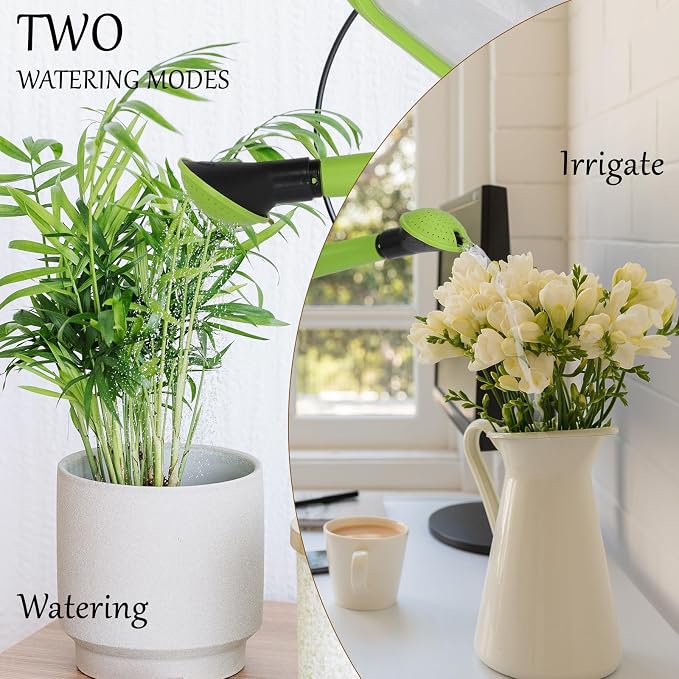 4L Foldable Watering Can with Rotating Nozzle & Long Spout for Plants, Indoor Outdoor Gardening, Clear Plastic-Green
