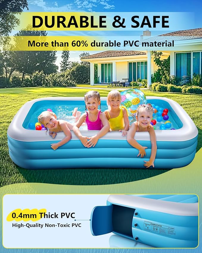 Inflatable Pool for Kids and Adults-130"*72"*22" Full-Sized Inflatable Swimming Pool Leakproof Blow Up Above Ground for Backyard Outdoor Garden Summer Water Party Blue