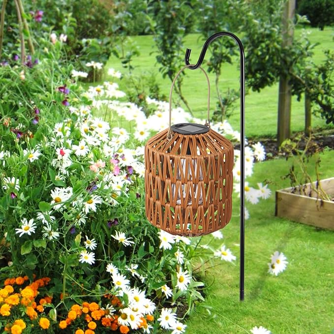 2 Pack Solar Lanterns Outdoor Waterproof, Rattan Solar Lights for Yard, Outdoor Garden Lights, Hanging Lanterns Decorative Birthday Gifts for Mom Grandma, Outdoor Lanterns for Porch Patio Pathway