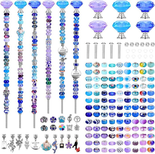 AIPRIDY DIY Crystal Beaded Fairy Wand Garden Stakes Kit, Colorful Decorative Wands with Assembly Guide, 12 or 10 Inch Threaded Rods,Outdoor Garden Decoration Set (174, Purple+Aqua+Blue+Diamond Top)