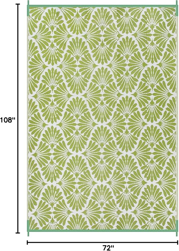 Lahome Outdoor Plastic Straw Camping Rugs, Waterproof 6x9 Outdoor Patio Rugs, Reversible Portable Outside Carpets for Beach Camping Picnic Rv, Pale Green,6'x9'