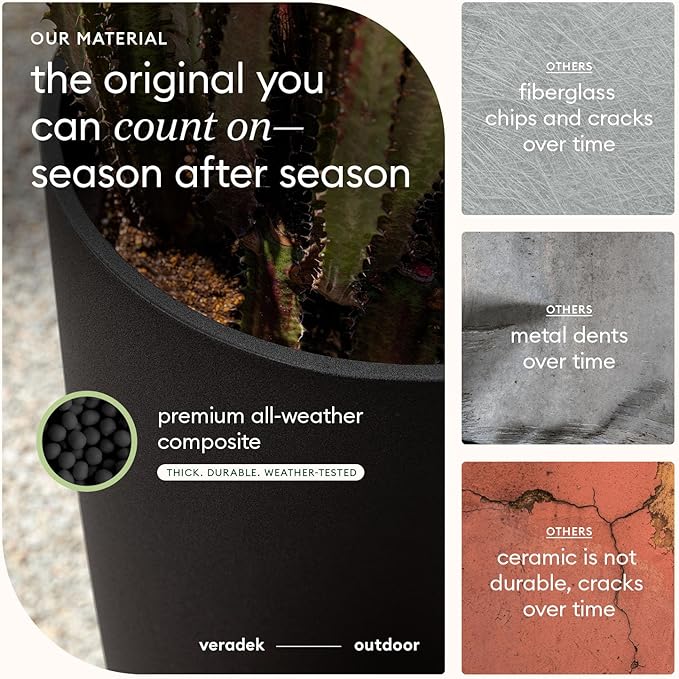 Veradek Mason Series Vega Planter - Round Tall Planter for Indoor or Outdoor Porch/Patio | Made from Plastic-Stone Composite with Drainage Holes | Modern Décor for, Flowers, Interior Plants
