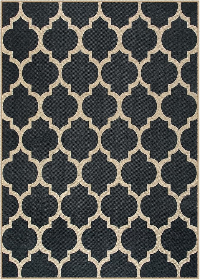 Lahome Moroccan Outdoor Rug 5x7, Easy Jute Black Washable Rugs for Patio Living Room, Geometric Trellis Woven Area Rug Non Slip for Backyard, Thin Non Shedding Farmhouse Carpet for Bedroom