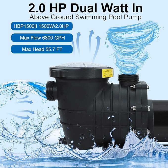 2.0 HP In/Above Ground Swimming Pool Pump, 110V/220V Dual Voltage 6840GPH Single Speed Pool Water Pumps lnground Above Ground with Filter Basket