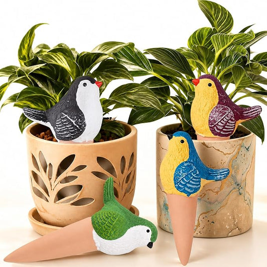 Yeswhat Self Watering Plant Spikes 4 Pack, Terracotta Automatic Plant Waterer for Indoor Outdoor Plants, Slow Release Watering Stakes, Vacation Plant Watering Devices for Potted Plants Garden(Bird)
