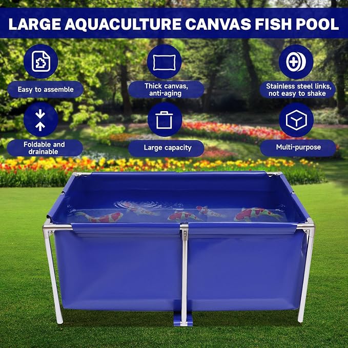Canvas Fish Pond, Canvas Small Above Ground Pond, Foldable Water Storage Pond, Portable Koi Breeding Pond with Stainless Steel Tubes and Drain Valve, Large Aquaculture Pool, Koi Pond, Goldfish Tan