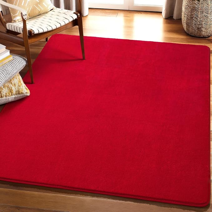 Amearea 4x4 Square Area Rugs for Bedroom Living Room, Red Memory Foam Rug | Thickened Fluffy Indoor Washable Rug, Modern Non Slip Minimalist Carpet for Entryway Kids Boys Girls Dorm Nursery Room Decor