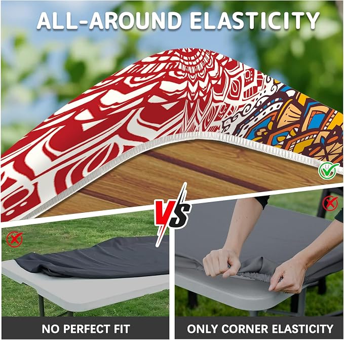 Picnic Table Cover with Bench Covers Elastic Edges, 3 Pcs Mandala Fitted Table Cover with Drawstring Bag, Waterproof Windproof Aesthetic Camping Tablecloth, Outdoor Camping Essentials 72 Inch