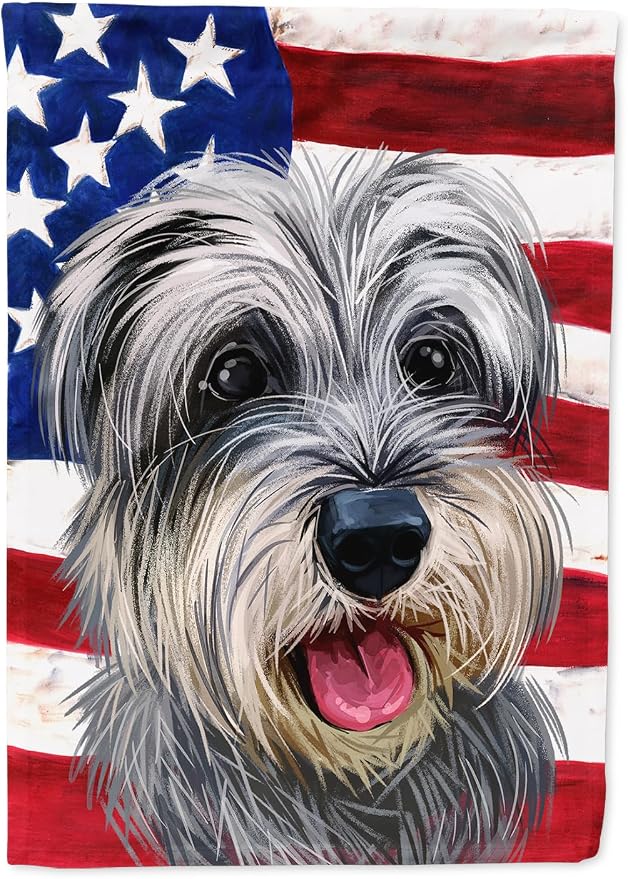 Caroline's Treasures CK6619CHF Miniature Schnauzer Dog American Flag House Flag Large Porch Sleeve Pole Decorative Outside Yard Banner Artwork Wall Hanging, Polyester, House Size, Multicolor
