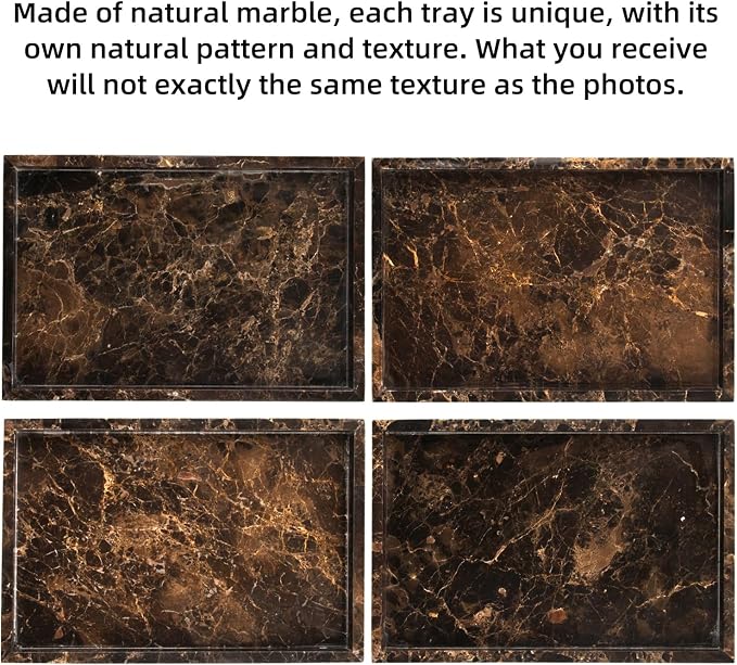 Marble Bathroom Vanity Tray, Natural Luxury Vanity Home Kitchen Bathroom Table Tray, Stone Decorative Countertop Dresser Trays for Key Coffee Perfume Jewelry Makeup (Dark Brown, 12"x 8" x1.2")