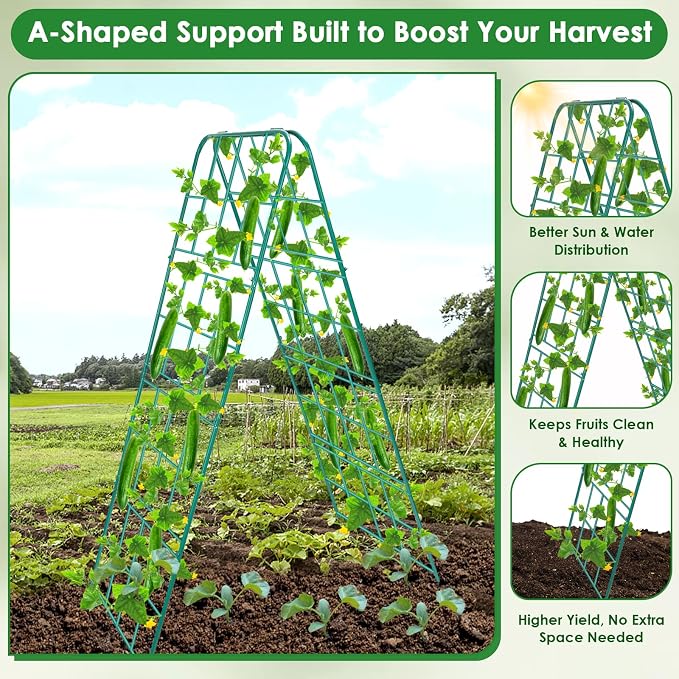 Heavy Duty Metal 50"x17" Cucumber Trellis for Raised Bed, A Frame Garden Trellis for Climbing Plants Outdoor, Plant Trellis Support for Tomato Bean Pea Grape Adjustable Vegetable Garden Trellis
