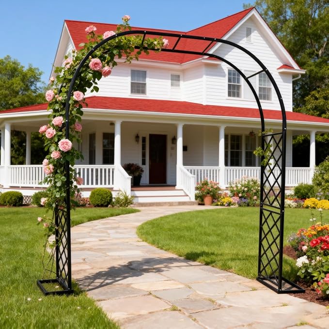 Black Heavy Duty Metal Garden Arch Trellis 90.5" W x 94.5" H for Climbing Plants, Decorative Archway Wedding Arch Frame for Patio, Backyard, Patio, Lawn, Pathway