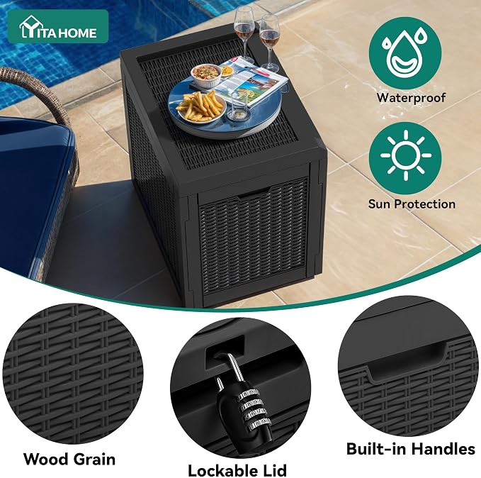 YITAHOME 32 Gallon Outdoor Storage Box, 2-Pack Water Resistant Resin Deck Box, Indoor Outdoor Lockable Storage Container for Patio, Garden, Cushions, Tools, Equipment (Black)