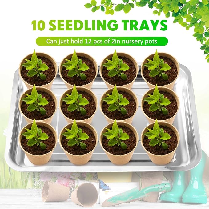 FillTouch 10 Pcs Stainless Steel Seed Starter Tray, Stainless Metal Garden Trays, Nursery Seedling Pots for Collection Transplantation & Propagation Flats, No Drain Holes(10.6 x 7.9 x 1.4 Inch)