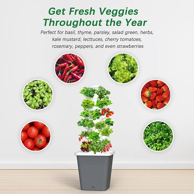 Hydroponics Growing System, 30-Plant Indoor Hydroponic Tower with Timer and Pump System, Plants Germination Kit, Vertical Hydroponic System for Gardening Lover (No Seed)