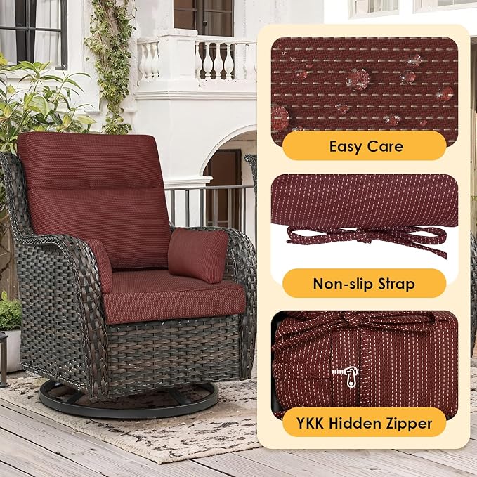Outdoor High Back Chair Cushion, 2 Pack 48 x 24 inches Patio Chair Cushions Water Repellent Rocking Cushions Indoor Furniture Seat Pad with 2 Pillows, Tan Dotted Red Base