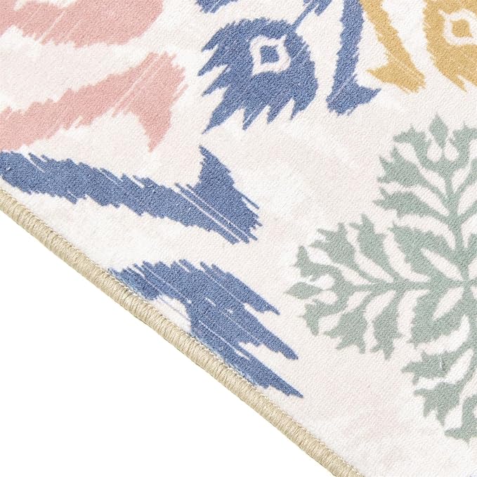 Washable Oriental Floral Rug, Ultra Thin Boho Paisley Indian Tribal 4x6 Area Rug for Dining Room Bedroom Entryway Kitchen, Stain Resistant Vintage Aztec Hippie Living Room Accent Carpet