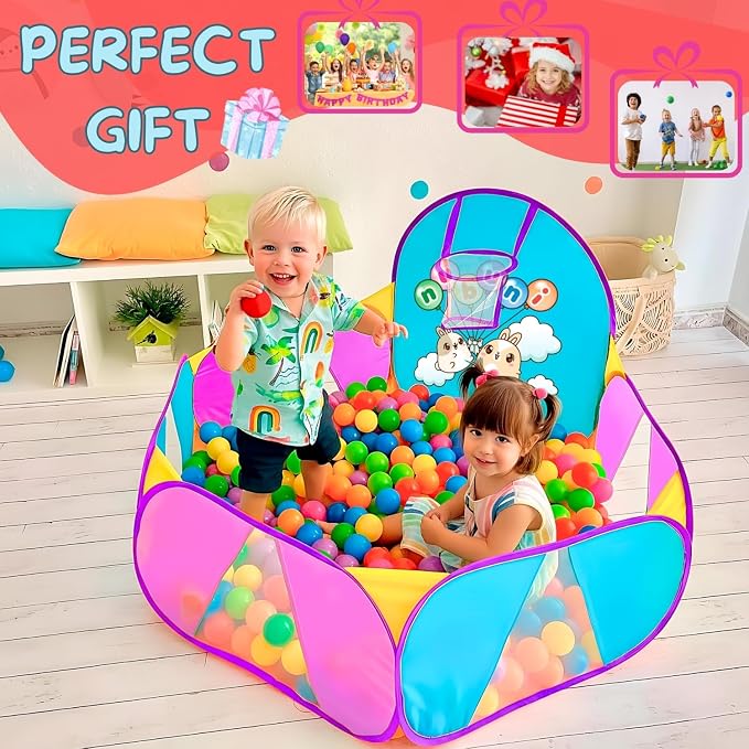 Ball Pool for Toddlers | Kids Ball Pit | Ball Pit for Babies | Piscina de Pelotas para Bebes |Playpen with Basketball Hoop and Zipper Storage Bag, 4 Ft/120CM E : Balls NOT Included
