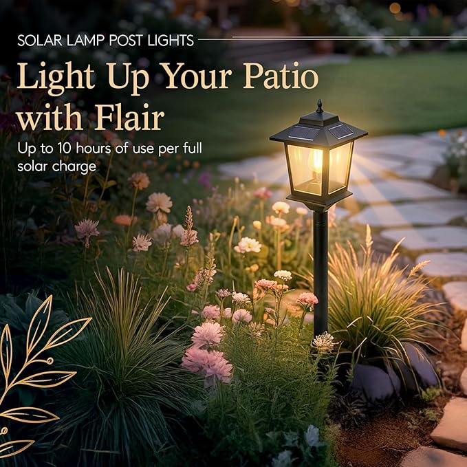 PASAMIC Outdoor Solar Post Lights, 2-Pack 63" Dusk to Dawn Solar Lamp Posts, Waterproof Floor Lamps, Warm White Pole Lights for Patio with Replaceable Bulb