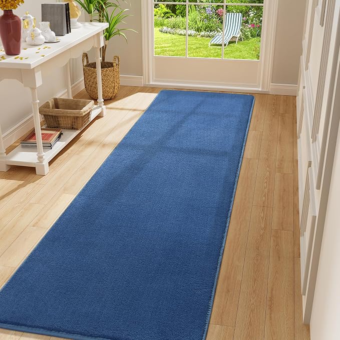 Amearea Modern Soft Hallway Runner Rug, 2x10 Feet Washable Long Runner Rugs | Blue Fluffy Bedroom Rugs, Indoor Non Slip Memory Foam Rug Carpet for Hallway Entrance Kitchen Living Room Home Decor