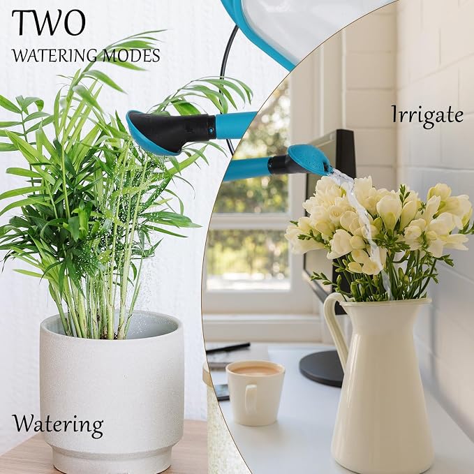 4L Foldable Watering Can with Rotating Nozzle & Long Spout for Plants, Indoor Outdoor Gardening, Clear Plastic-Blue