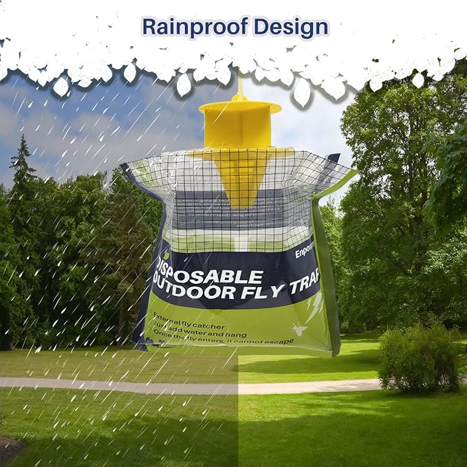 8 Pack Fly Traps Outdoor Hanging Disposable Fly Bags Trap, Effective Pre-Baited Flies Catcher, Flies Killer Bug Control for Patio, Yard, Chicken Coops, Horse Stables, Barns