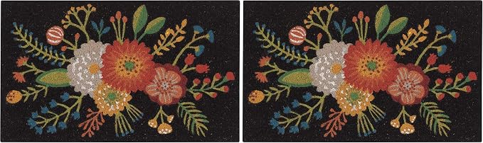 Now Designs Goldenbloom Floral Natural Coconut Fiber Printed Doormat Vinyl Backed, 18 x 30 in, 3075223aa (Pack of 2)