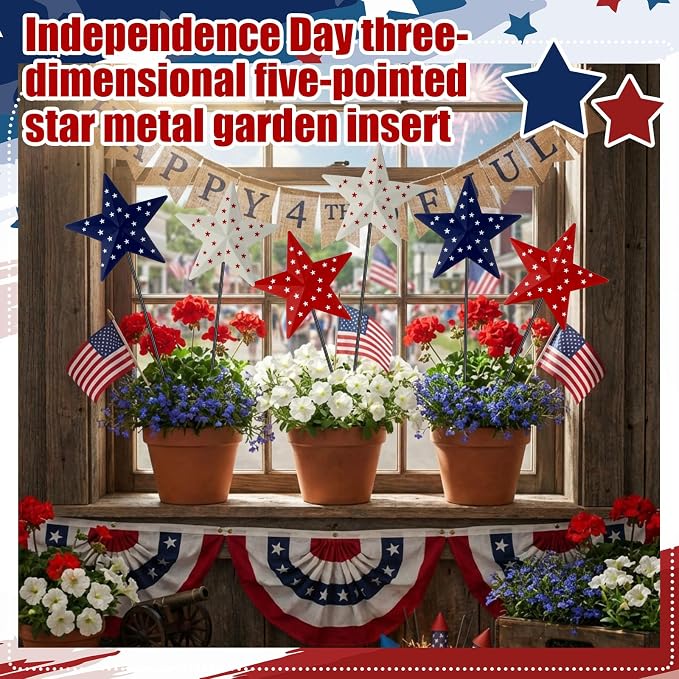 Pickmesh 6 Pcs 12" H Patriotic Yard Decor Outdoor 4th of July Outdoor Decor Red White Blue Metal Yard Sign Garden Stake 250th Anniversary USA Flag American Lawn Sign for Independence Day Decoration