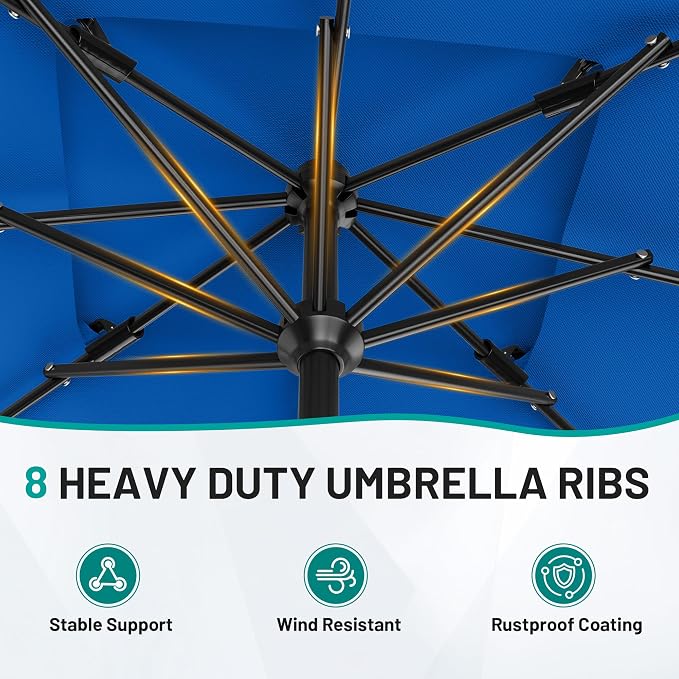 AreShark 8'x10' 2 Tiers Rectangular Patio Umbrella - Outdoor Umbrella Waterproof UV Protection, Market Table Umbrella w/Crank for Pool, Backyard, Deck(Royal Blue)