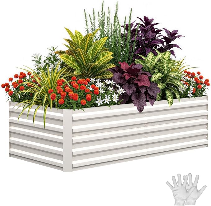 Garvee 6x3x2ft Galvanized Raised Garden Bed Outdoor,Rust-Resistant Raised Garden Beds for Gardening, Easy Assembly Outdoor Garden Box & Planters, Beige