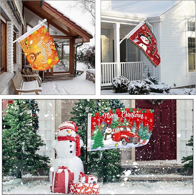 Seasonal Garden Flags Set of 12-3x5 ft Large Outdoor Yard Flags for All Seasons, Fall, Winter, Halloween, and Christmas - Holiday House and Garden Flags for Outside Decor