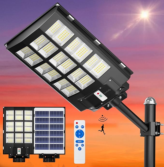 Gefolly SL-3600W Solar Street Lights Outdoor, 360000LM Commercial Parking Lot Light, 6500K Dusk to Dawn IP67 Security Flood Lights Motion Sensor Led Lamp for Basketball Court, Road, Yard