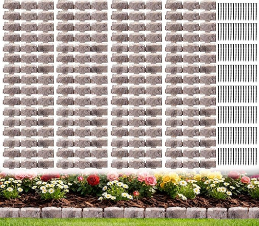 Landscape Edging Garden Edging Border Faux Stone Edging,91FT x 2.75 in Tall Decorative Stone-Look Garden Border for Flower Bed Edging,Yard Edging,Lawn Trees and Gardens,with Anchoring Spikes,Brown
