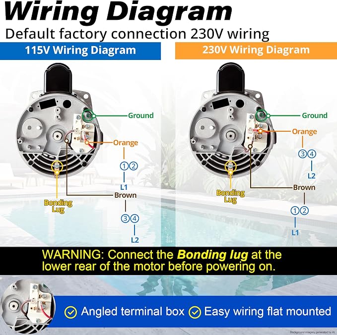 1 HP Pool Pump Motor, 56Y Square Flange, 115/230V, 3450 RPM, ODP | Single speed replacement motor, compatible with B2853/B853 specs, 1.4 service factor