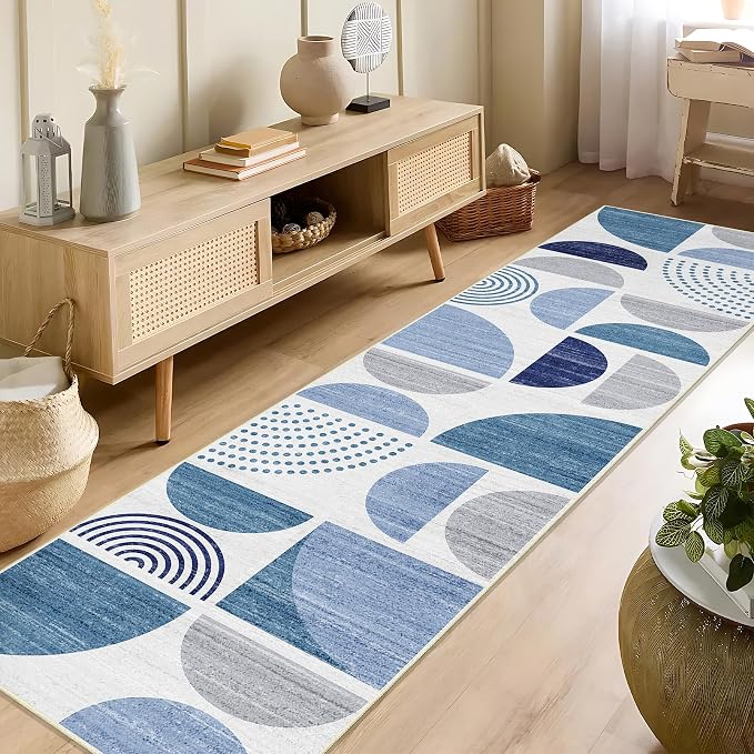 Runner Rug Washable,Blue 2x8 Area Rugs Non Slip Modern Abstract | Long Throw Carpet for Hallways Kitchen Bedroom Entryway Bathroom Laundry Boho Soft Low Pile Floor Indoor Bohemian Navy Blue