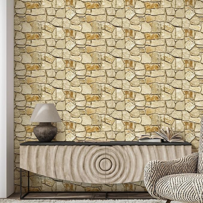 COMSTICKC 3D Faux Stone Wall Panels Peel and Stick Decorative Tiles, 12 Pcs 22.8" x 11.8", DIY UrltraLight PVC Fake Stone Wall Covering Stickers for Kitchen, Living Room Background, Covers 22.48 sq.ft