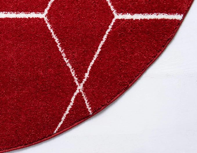 Unique Loom Trellis Frieze Collection Area Rug - Geometric (4' 1" Round Red/Ivory)