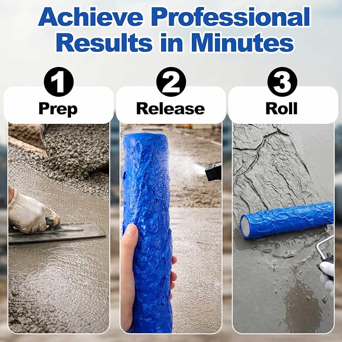 1 Pcs Concrete Texture Roller Stamp, Stone Pattern Decorative Cement Roller for Driveway Patio Walkway, Professional Concrete Imprint Tool for DIY Landscaping & Masonry (8.5" X 2-5/8")