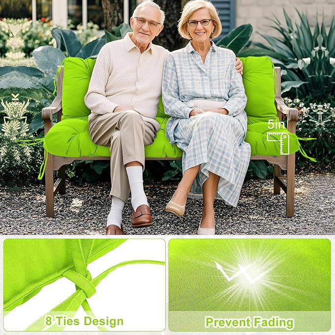 Porch Swing Cushions 3 Seater Replacement Thicken 5" Waterproof & Fade Resistant Swing Cushions for Outdoor Furniture Bench Patio Swing Cushion with Backrest & Ties(Green 60x40x5inch)