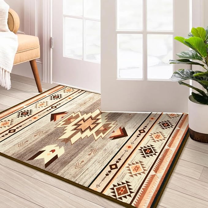 BENRON Western Entryway Rug 2x3, Small Area Rugs for Kitchen, Warm Beige | Southwest aztec Rug,Throw Rugs for Hallway Porch Front Door Washable